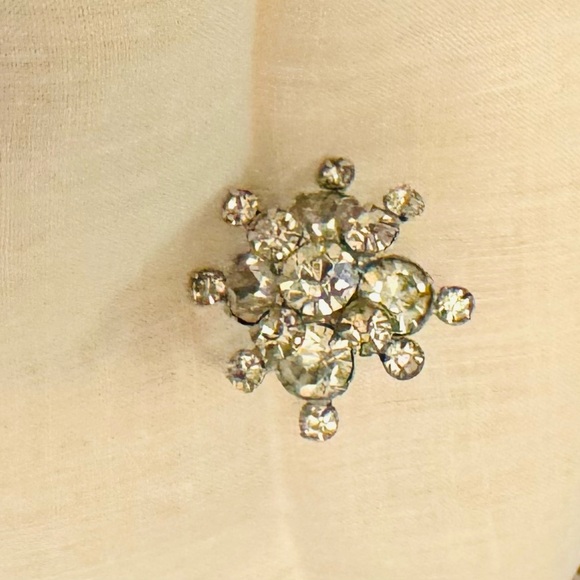 Vintage Rhinestone Double Star Earrings, Screwback - Picture 3 of 5